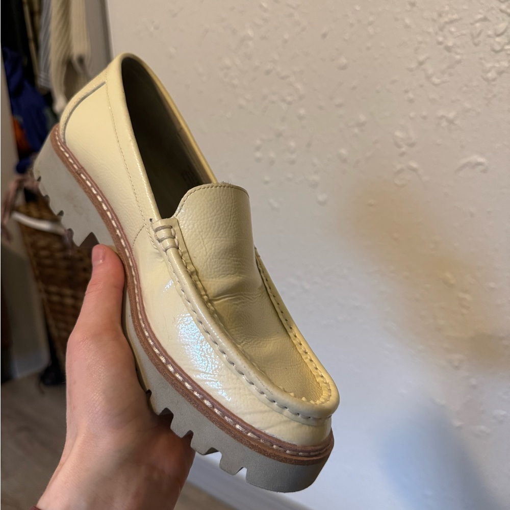 Donald J. Pliner Cream Patent Leather Lug Sole Loafers